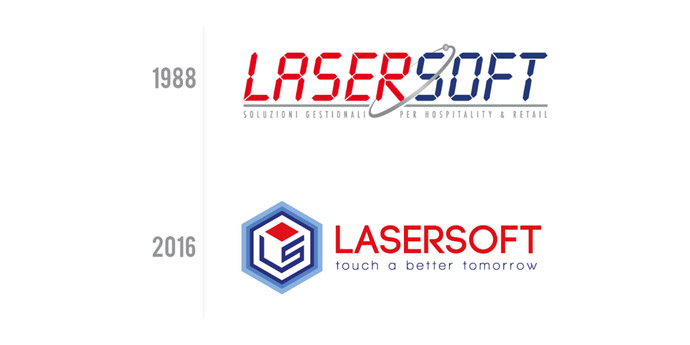 confronto fra vecchio logo di Lasersoft e nuovo logo studiato da Big Rocket
